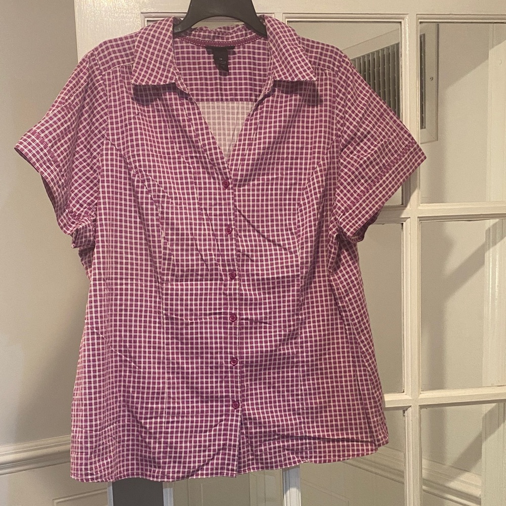 Lane Bryant Purple Plaid Button-Front Short Sleeve Blouse